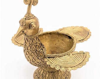 Brass Annam Bird Diya Oil Lamp, Antique Peacock Deepak, Handmade Puja Lamp, Indian Home Decor, Ethnic Brass Gift, Diwali Decor