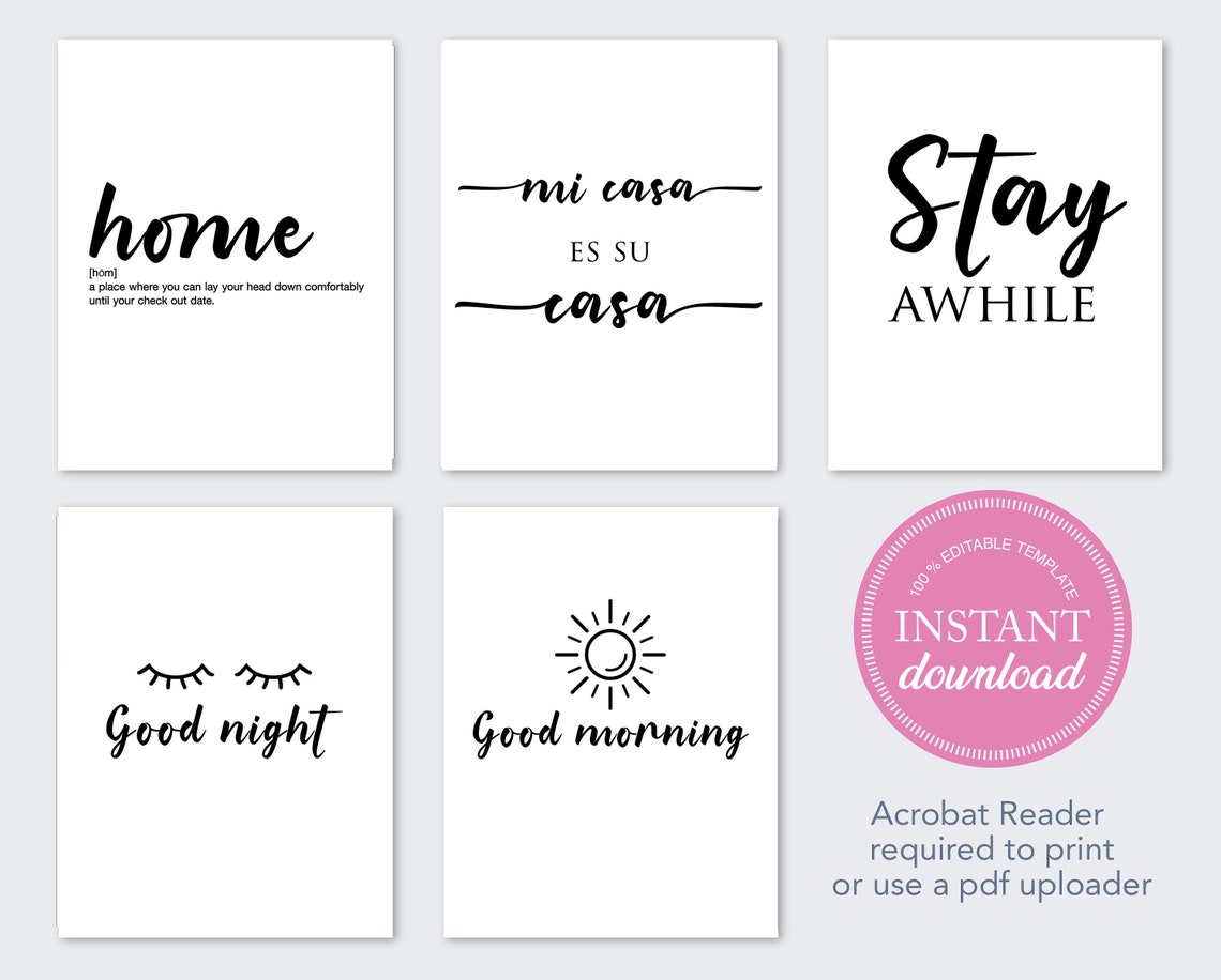 Airbnb Signs, Home Decor Printable | Boho Wall Art | PDF Printable - Etsy