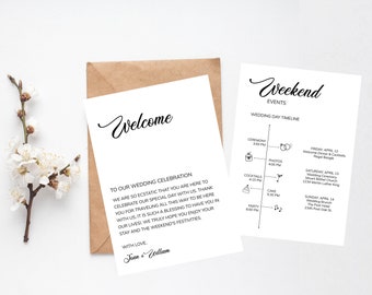 Minimalist Wedding Timeline Template, Printable Itinerary (5x7, A6)