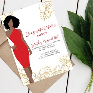 Dreieck-Einladungskarte | Sorority Glückwunschkarte | Rotes Kleid Instant Download