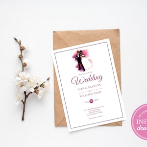 African American Wedding Invitations - Hot Pink Wedding Invitation - Chic Pink Invitation INSTANT DOWNLOAD