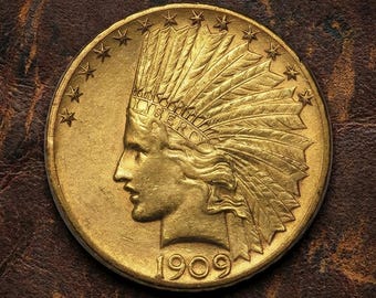 1909 Indian Head Gold Eagle-munt 10 dollar, antieke zeldzame muntencollectie, oude Amerikaanse munten voor verzamelaars, historisch vintage verzamelobject