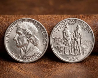 1935 Daniel Boone Bicentennial Half Dollar, American Antique Commemorative Coin, Rare San Francisco Mint Old Silver Coins for Collector