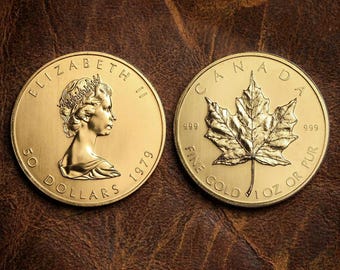1979 Canada Gold Maple Leaf Coin, Rare Canadian 50 Dollars 1 Ounce Gold Coin, Queen Elizabeth II Coin for Collectors Historical Vintage Gift