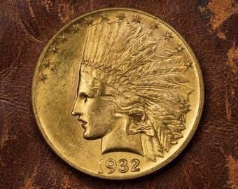 Moneda de oro Indian Head Eagle de 1932, Saint Gaudens de 10 dólares, rara colección de monedas antiguas de oro de dólar, moneda antigua coleccionable de EE. UU. para coleccionistas.