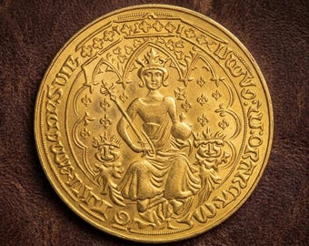 Zeldzame middeleeuwse gouden munt, koning Filips VI 1339 Franse gouden ecu-munt, Europese oude munten voor verzamelaar, verzameling antieke munten
