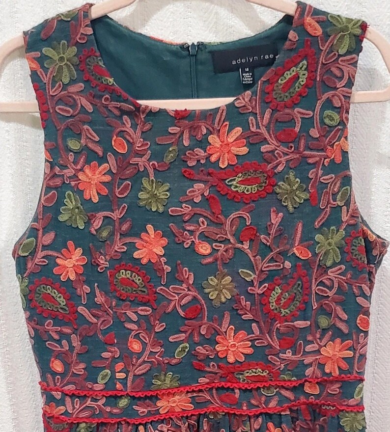 Adelyn Rae Anthropologie Needlepoint Embroidery Botanical Garden Dress Size 14 image 8