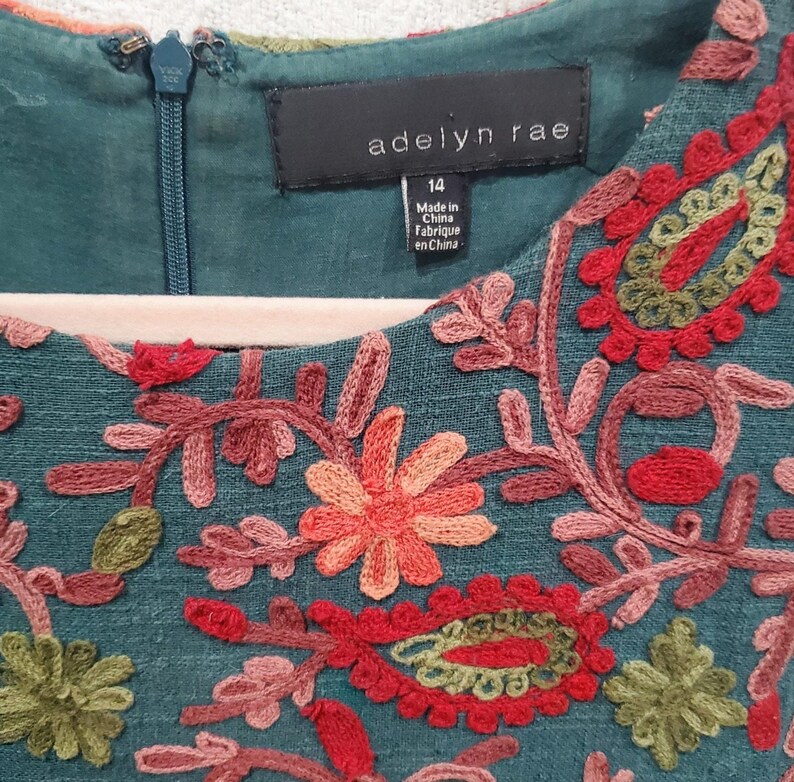 Adelyn Rae Anthropologie Needlepoint Embroidery Botanical Garden Dress Size 14 image 3