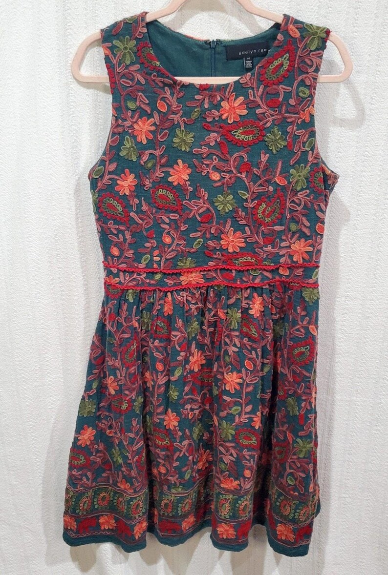 Adelyn Rae Anthropologie Needlepoint Embroidery Botanical Garden Dress Size 14 image 2