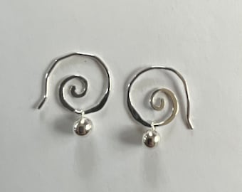 Sterling Silver Spiral Earrings with Bead Drop