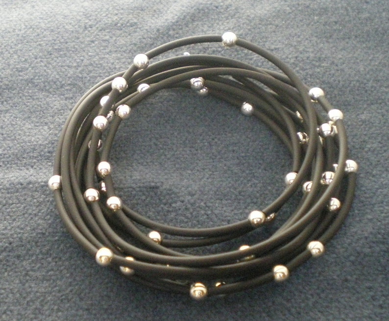 Starry Night Black Rubber & Sterling Silver Wraparound Bracelet/Necklace image 2