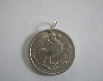 Real Greek Coin Pegasus Pendant or Key Ring, Soldered Sterling Jump Ring