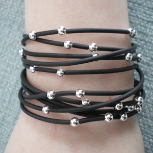 Starry Night Black Rubber & Sterling Silver Wraparound Bracelet/Necklace image 1