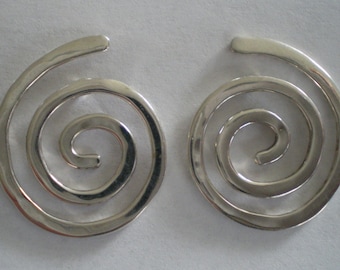 Handmade Large Sterling Silver Spiral Post Earrings