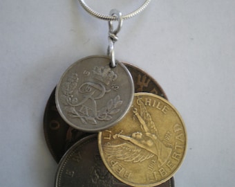 Around the World Coins Cluster Pendant