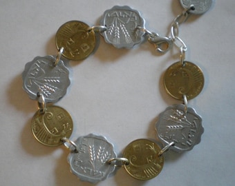 Israel Coin Bracelet with Sterling Silver Clasp, Links & Chain, all soldered links
