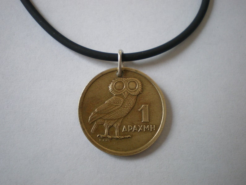 Greek Owl Coin Pendant or Key Ring with Soldered Sterling Silver Jump Ring image 4