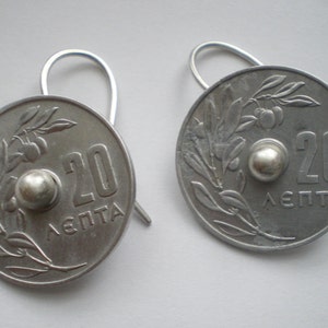 Real Greek Coin Spinning Coin Earrings Sterling Silver Ear Wires