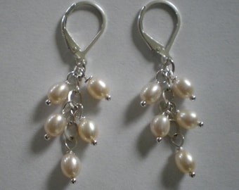 Freshwater Pearl Cluster Earrings All Sterling Silver