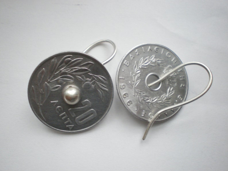 Real Greek Coin Spinning Coin Earrings Sterling Silver Ear Wires image 3