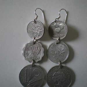 Triple Coin Dangle Earrings--Sterling Silver Links & Ear Wires