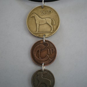 Trio of Coins from Ireland Pendant on Leather Cord