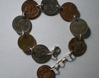 Animal Kingdom World Coins Bracelet--Sterling Silver Clasp, Links & Chain--all soldered links