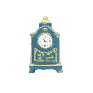 Miniature Table Clock, Blue and Gold Dollhouse Accessory (1:12 Scale)