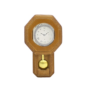 Miniature Dollhouse Wall Clock - Wooden Pendulum Detail
