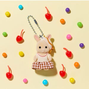 Calico Critters Milk Rabbit Keychain | Jumper Skirt, Miniature Collectible