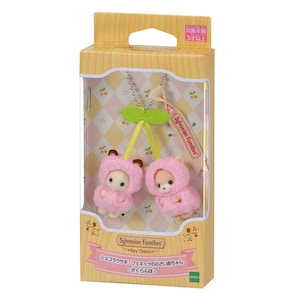 Calico Critters Keychain, Chocolate Rabbit & Fennec Fox - Cherries | Miniature Collectible