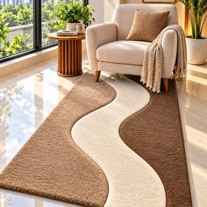 Modern Abstract Wave Tufted Rug – Beige, Cream, Brown 3D Layered Carpet