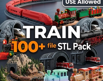 Paquete de más de 100 archivos STL de trenes, archivos STL de maquetas de trenes, paquete de impresión 3D de dioramas ferroviarios, archivos STL de trenes de juguete, locomotoras y vías, uso comercial.