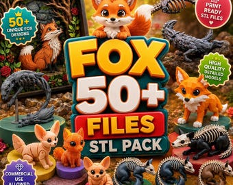 Paquete de archivos STL de zorros / Más de 50 modelos de zorros adorables, zorros articulados y paquete de impresión 3D de animales fantásticos