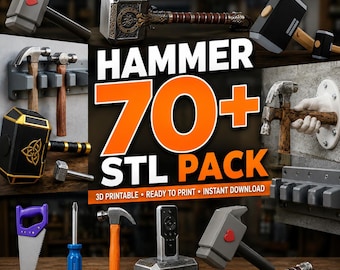 Paquete de más de 70 archivos STL de martillos / Martillo de Thor, Mjolnir, soportes para herramientas, accesorios de taller y modelos de martillos imprimibles en 3D / Uso comercial