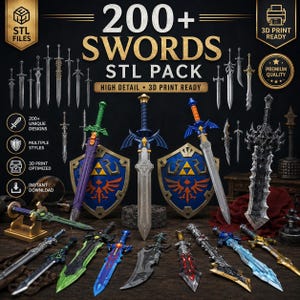 200+ Sword STL Pack | Fantasy Sword STL Bundle | Medieval, Anime & Game Weapon Models | 3D Print Files | Commercial Use