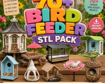 Paquete de archivos STL para comederos de pájaros / Más de 70 modelos 3D de casas para pájaros de jardín / Archivos STL de decoración para comederos de exterior (descarga digital)