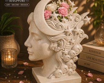 Jarrón con forma de cabeza STL, Maceta estética con forma de rostro STL, Jarrón escultórico STL, Maceta con forma de cabeza de mujer STL, Decoración moderna para el hogar STL, Jarrón artístico para flores, Impresión 3D