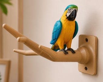 Archivo STL de decoración de pared de loro / Archivo de impresión 3D de arte de pared de aves tropicales / Archivo STL de soporte de pared de guacamayo / Archivo STL de decoración de aves exóticas / Archivo STL de gancho de rama de loro