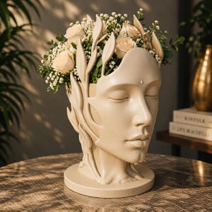 Head Vase STL, Meditative Face Planter STL, Zen Sculpture Vase STL, Aesthetic Woman Head Planter, Modern Home Decor stl, Flower Vase 3D Prin
