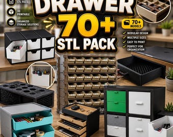 Paquete de archivos STL para organizadores de cajones / Más de 70 modelos de cajas de almacenamiento para impresión 3D / Archivos STL de organizadores de cajones de escritorio modulares para descarga digital