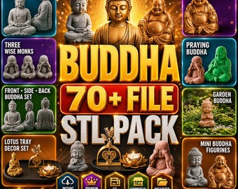 Paquete de archivos STL de Buda (más de 70 archivos), modelos 3D de Buda para meditación, paquete de archivos STL de estatuas zen, figuras decorativas espirituales (descarga digital).