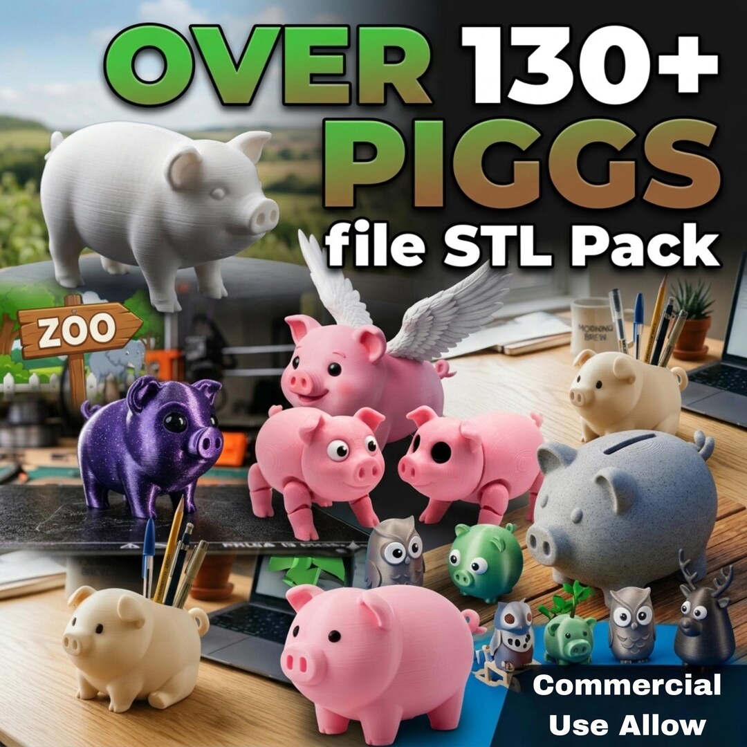 130+ Pig STL Bundle, Cute Piggy Bank STL, Animal Figurine STL Pack ...