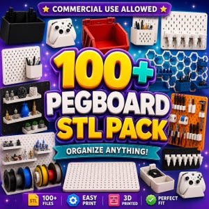 Puede incluir: Una colección digital de más de 100 archivos STL de paneles perforados para impresión 3D, que incluye varios paneles, estantes, ganchos y organizadores de almacenamiento en blanco, negro, rojo y naranja para herramientas y accesorios.