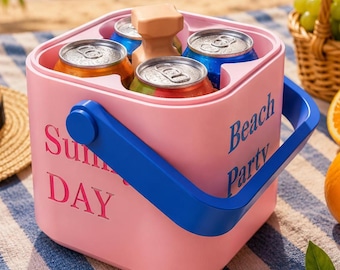 Beach Cooler STL File | Mini Drink Cooler 3D Print Model | Summer Picnic Ice Bucket STL | Beverage Holder Organizer