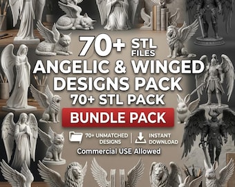 Paquete de archivos STL de ángeles, archivos de impresión 3D de criaturas aladas, paquete de estatuas de fantasía, archivos STL de decoración celestial, modelos de figuras guardianas