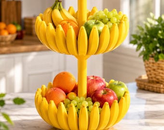 Banana Fruit Bowl STL File | 2 Tier Fruit Basket 3D Print | Kitchen Organizer STL, Modern Fruit Holder Printable, Decorative Countertop Bowl