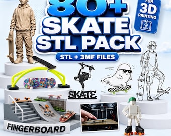 Paquete de archivos STL de skate (más de 80 archivos), modelos de skate para impresión 3D, paquete de archivos STL de fingerboard, juguetes en miniatura para parques de skate (descarga digital).