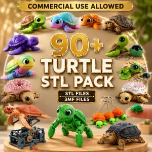 Turtle STL Bundle | 90+ Cute Turtle & Articulated Animal 3D Print Files | Flexi Turtle Models Digital Download