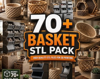 Paquete de más de 70 cestas STL / Archivos STL de cestas de almacenamiento / Modelos de impresión 3D de contenedores organizadores / Cestas tejidas STL / Uso comercial